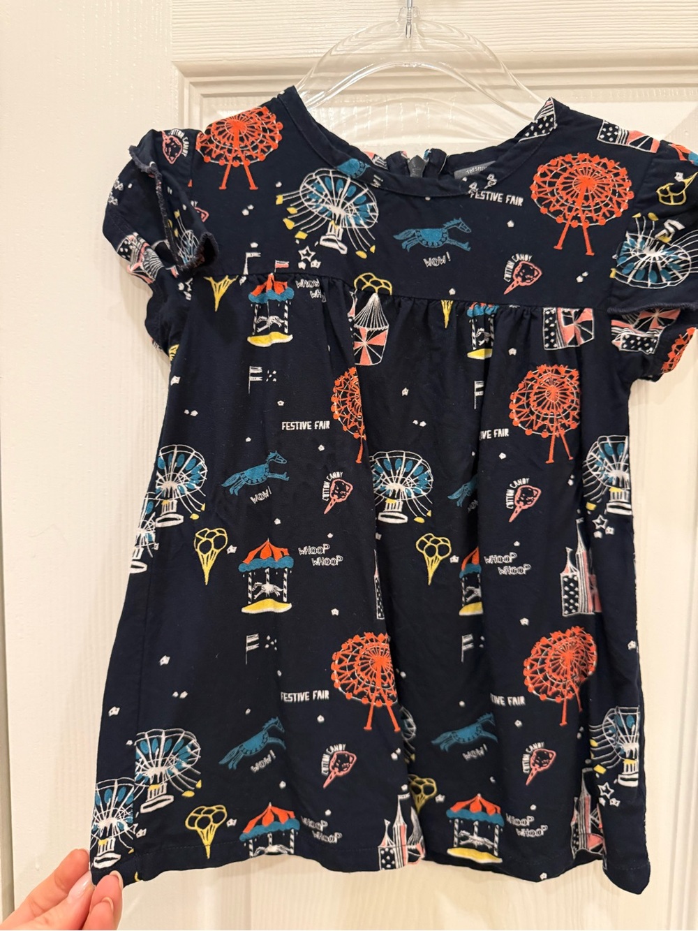 Navy Carnival-Print Short Sleeve Kids' Dress